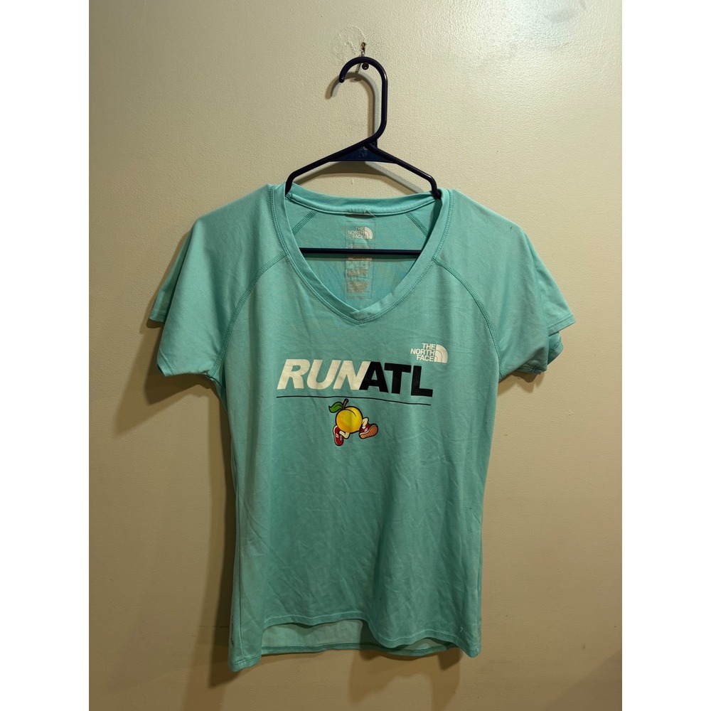 The North Face RUNATL‎ FlashDry V-Neck Running Shirt Womens Small Aqua Blue
